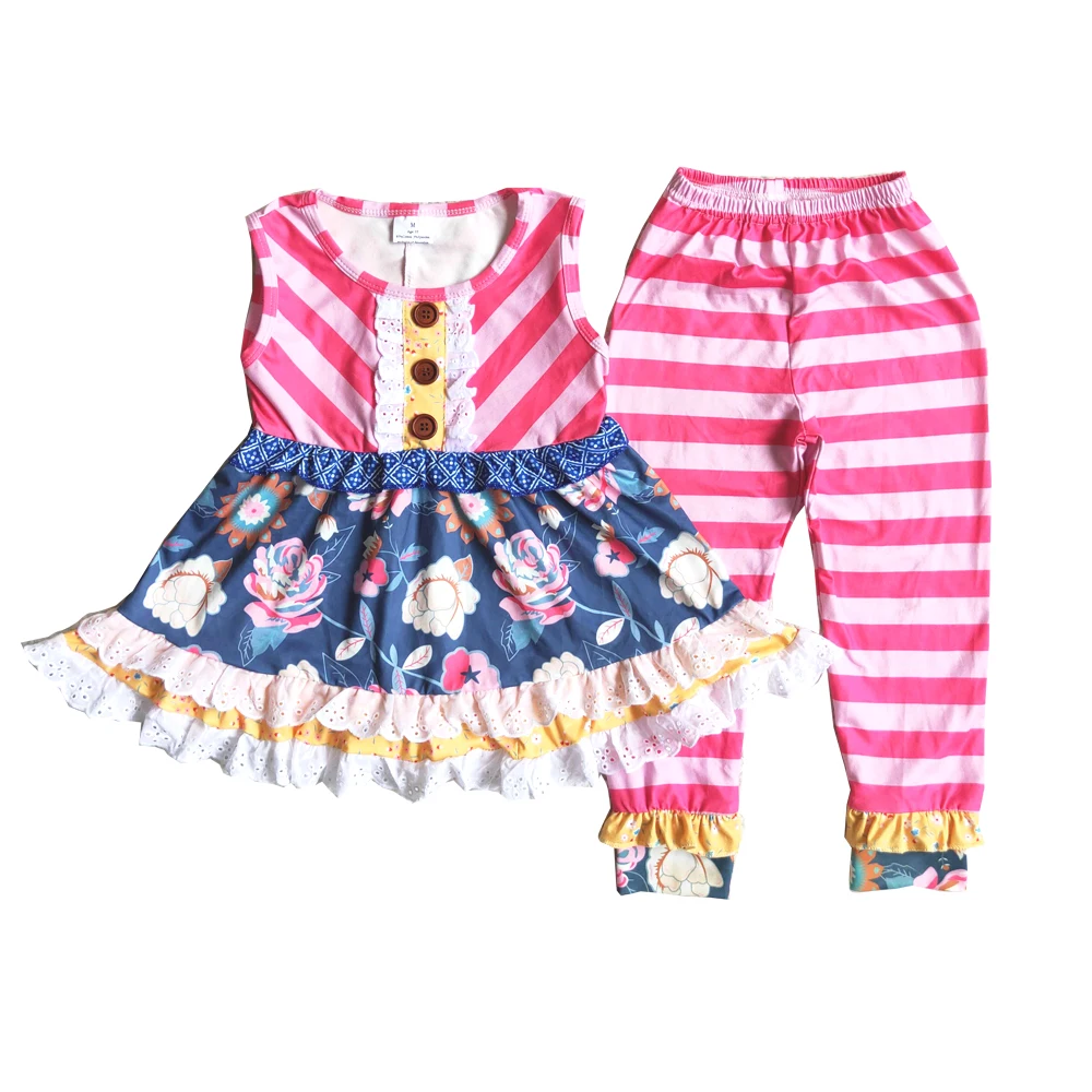 Комплект из топа на пуговицах без рукавов и брюк в полоску | Детская одежда обувь