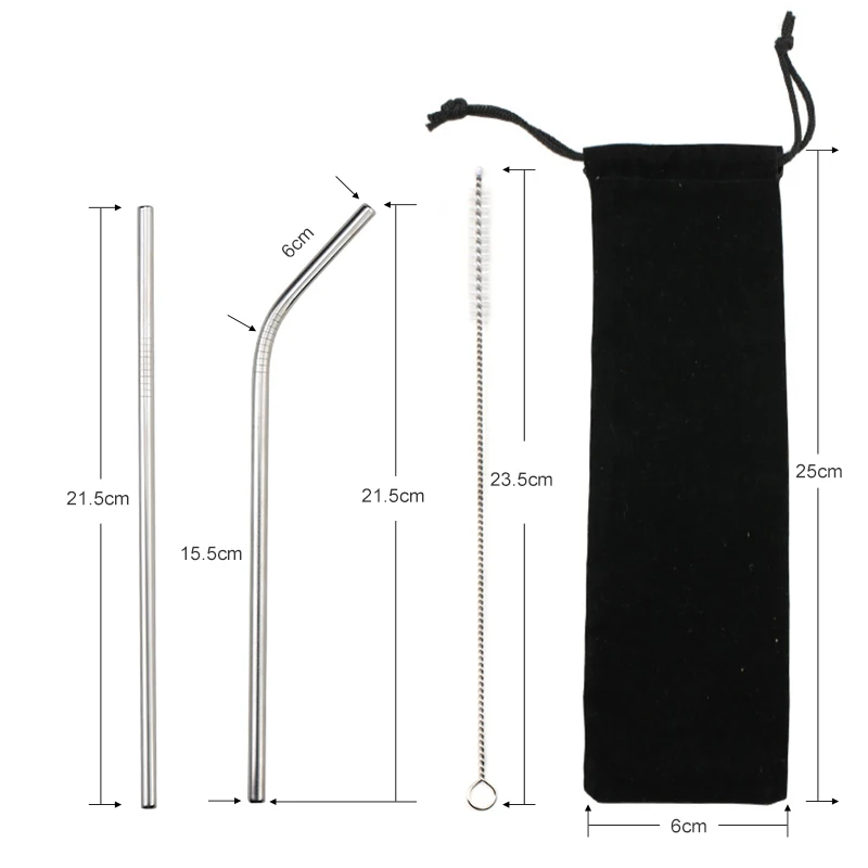 Reusable Stainless Steel Straws Metal Straight Bent Drinking with Cleaner Brush Straw Party Bar Accessories | Дом и сад