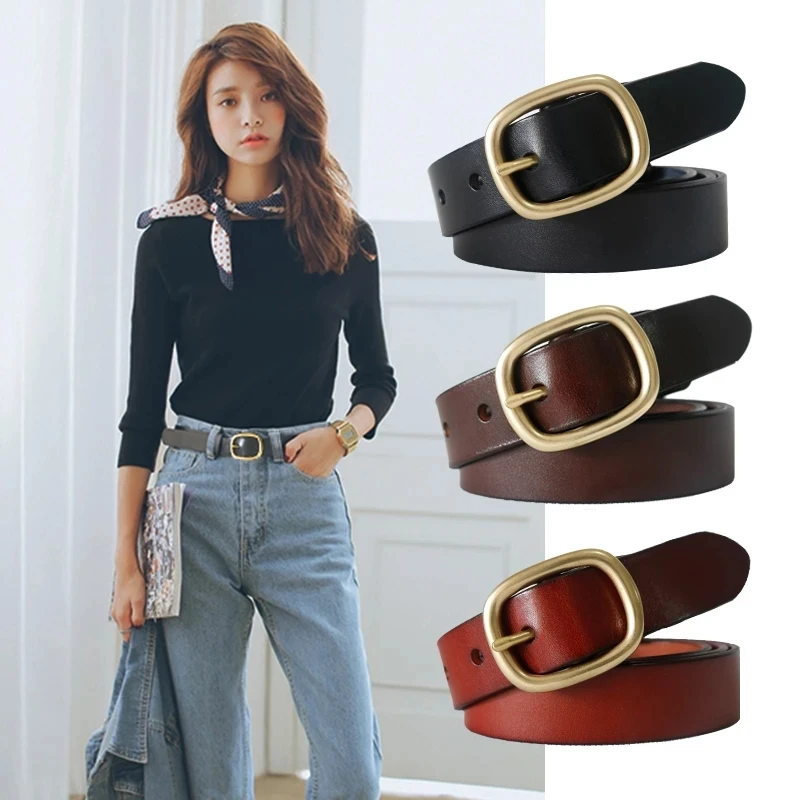 

New Women Belt Genuine Leather Belts Women Female Gold Pin Buckle Strap Fancy Vintage Jeans Accessories Dropshipping