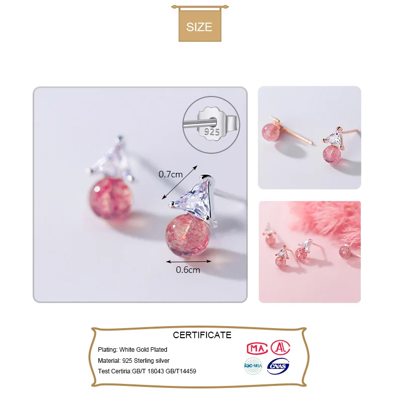 Trustdavis Genuine 925 Sterling Silver Sweet Triangle CZ Strawberry Crystal Stud Earrings For Women Wedding Jewelry Gift DS2176 | Украшения