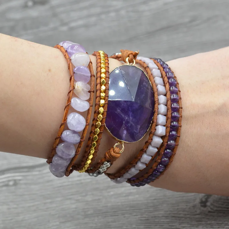 

Женский плетеный браслет в стиле бохо JoursNeige, винтажный кожаный браслет с натуральным камнем, модные ювелирные украшения