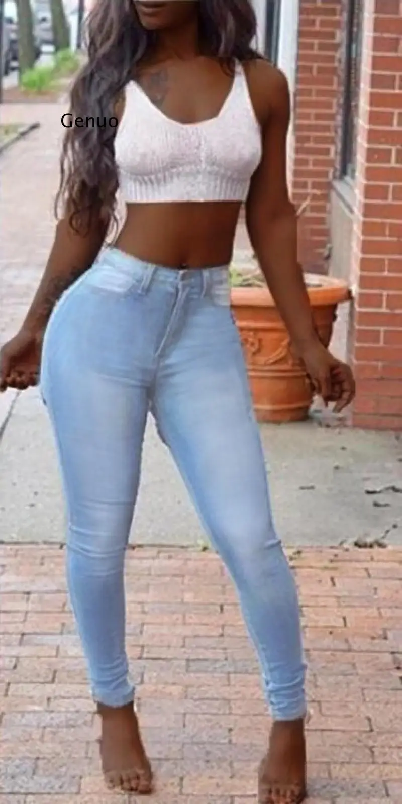 Sexy Street Plus Size High Waist Butt Ripped Jeans for Women Skinny Push Up Ass Hole Big Hips Jean Woman Pencil Denim Pant | Женская