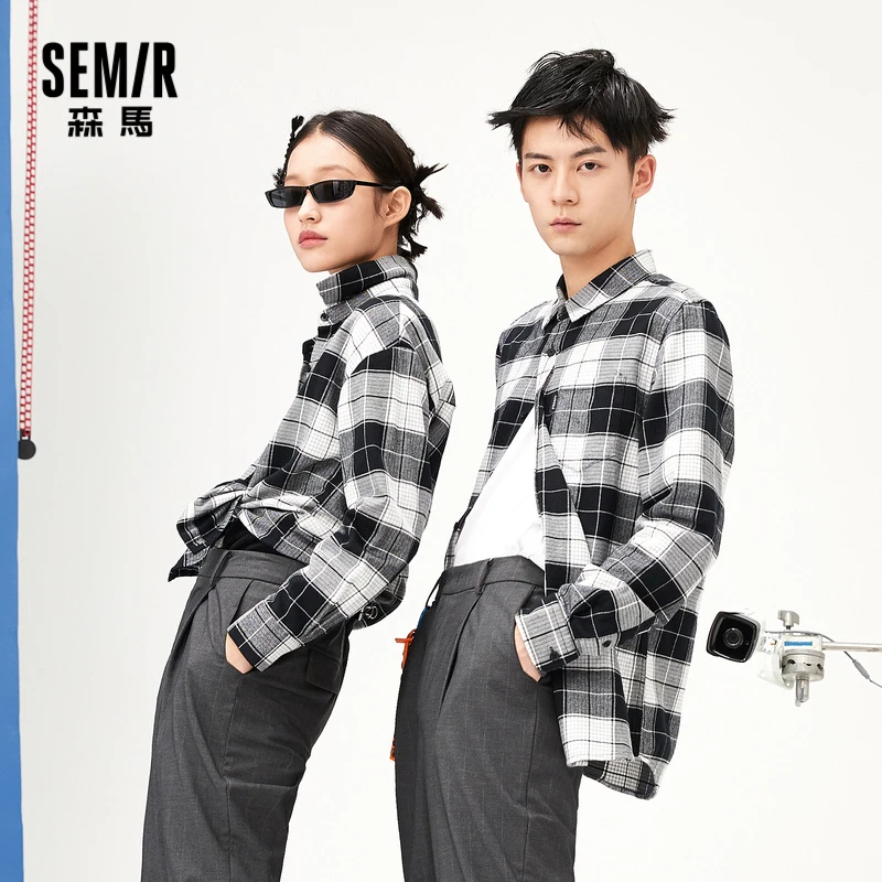 

Мужская рубашка в клетку SEMIR, с длинным рукавом, свободная, модная, осенняя