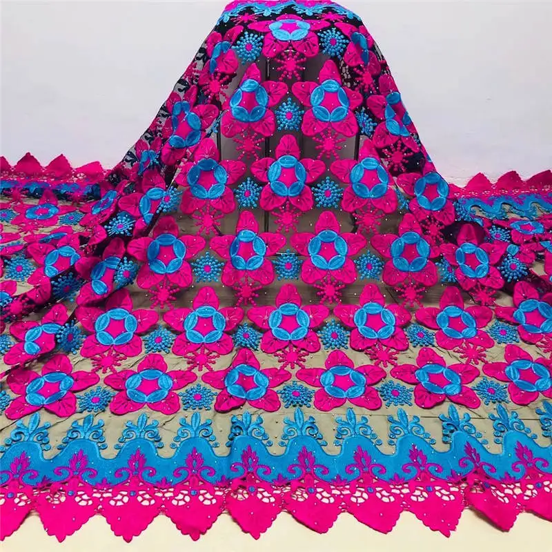 

New Arrival Embroidered African Guipure Lace Fabrics 2020 High Quality Tulle Lace Fabric With Beads For Wedding Dress!XMFO10207