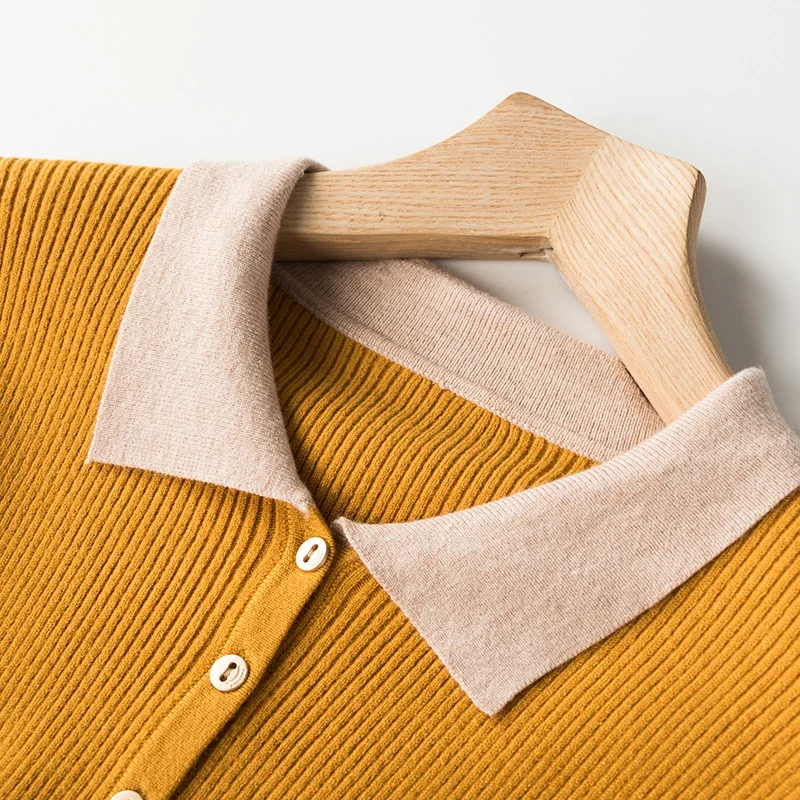 Элегантные женские свитера с воротником поло Осень-зима 2019 модные вязаные