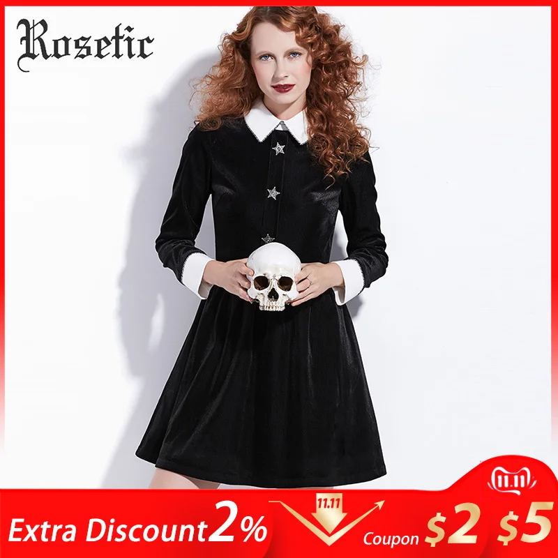 Женское платье трапециевидной формы Rosetic черное зимнее с квадратным воротником и