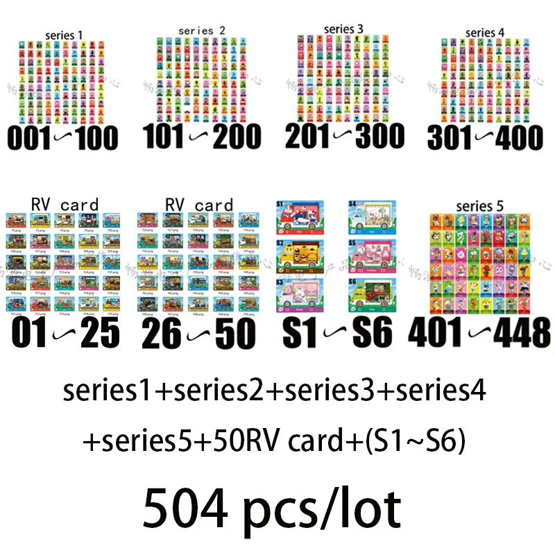 

Full Set 504pcs Mini Cards,Inclusion（001~400）+ RV Card 50 + Sanrie S1~S6 + Series5(401~448) NFC Ntag215 Chip Game Card