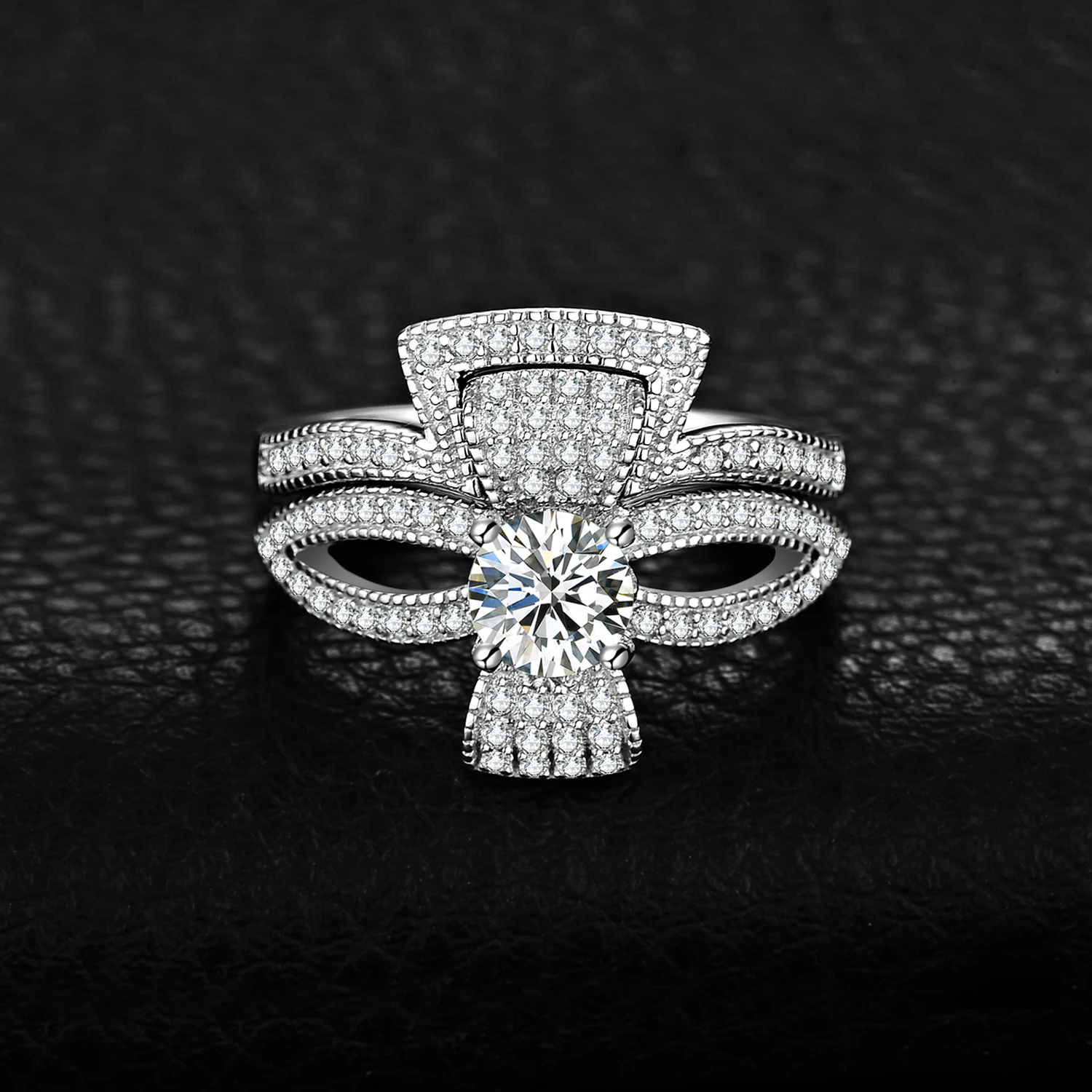 JewelryPalace круглый 1ct кубического циркония Флора с бантом из ленты; Разделение хвостовиком Обручение кольцо устанавливает 925 пробы Серебряные ювелирные изделия Модные