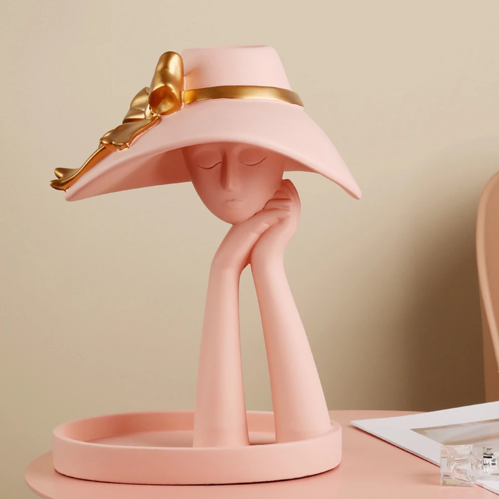 

Fashion Lady Resin Figurines Makeup Storage Tray Flower Vase Holder For Home Decoration Room Decor Statue Wedding Birthday Gift