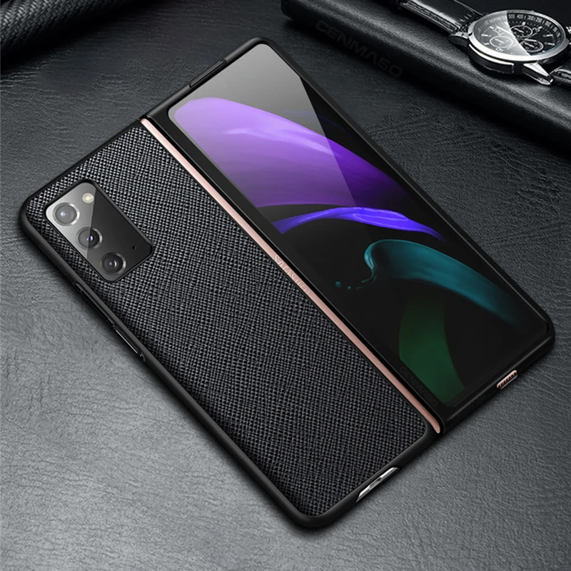 

Luxury Shockproof Genuine Leather Hard Case Cover Shockproof Armor Phone Case Leather Stand Phone Cover for Samsung GalaxyZ Fold