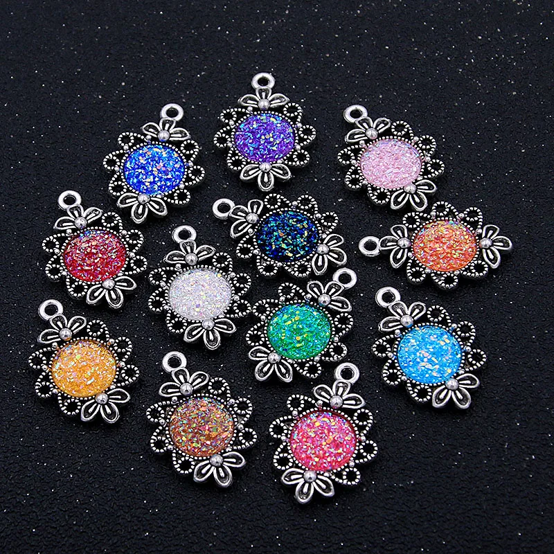 

10 шт. 21X30mm 12 видов цветов Подвески Круглый цветы Базовая Настройка металлического сплава ювелирных украшений Hand-Made браслет серьги ручной ра...