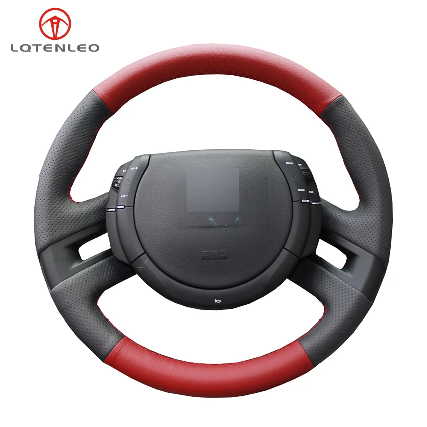 

LQTENLEO Red Black Genuine Leather DIY Hand-stitched Car Steering Wheel Cover For Citroen C4 Picasso C-Quatre 2007-2016