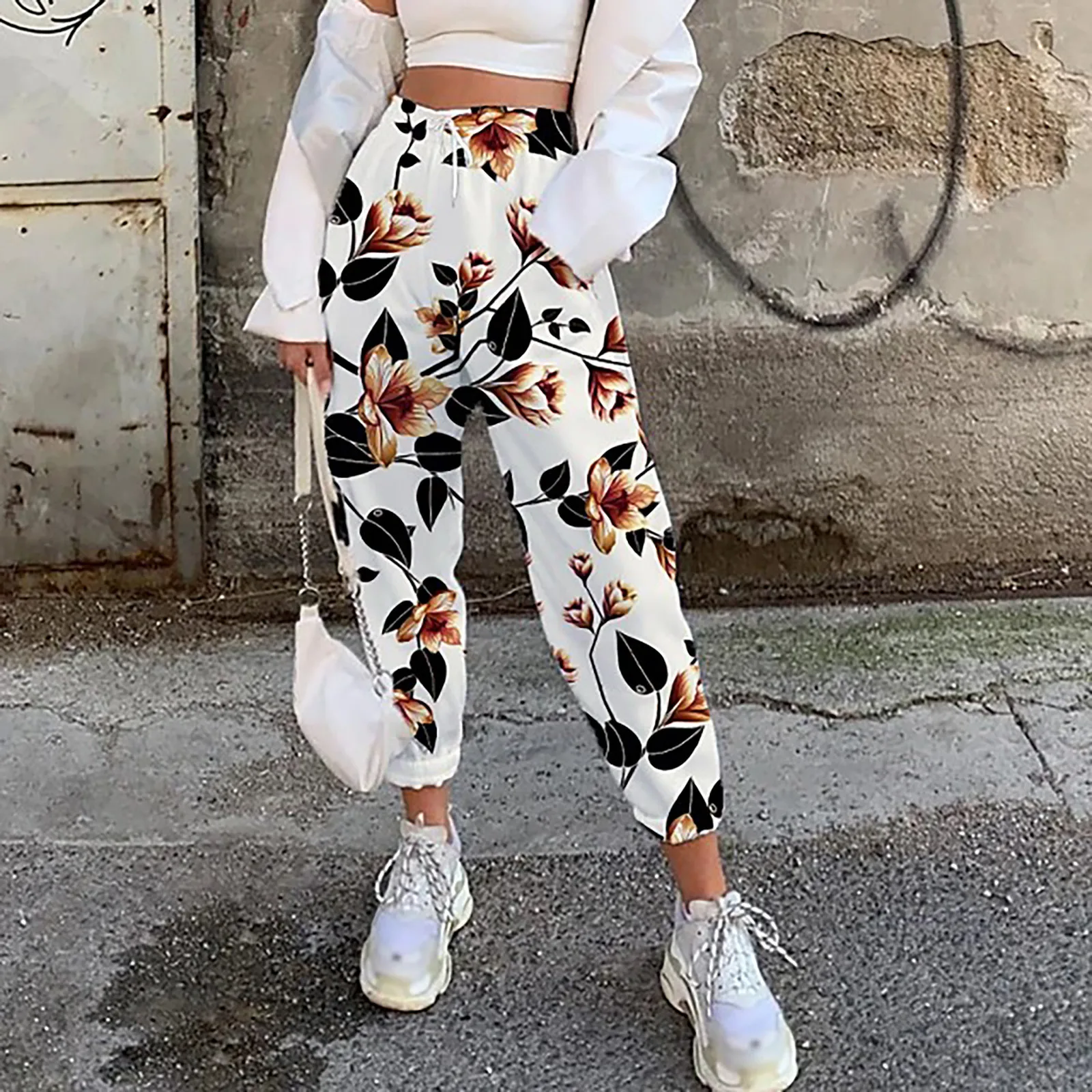 Женские спортивные брюки в стиле Харадзюку карго с мультяшным принтом джоггеры