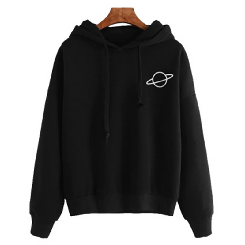 Women Hoodies Casual Kpop Planet Print Solid Loose Drawstring Sweatshirt Fashion Long Sleeve Hooded 2021 Autumn Female Pullover