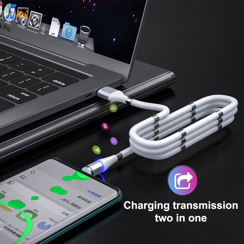 Magic Rope Magnetic Cable for iphone X Android Type C Micro USB Fast Charging Wire Automatically Retractable Data | Мобильные