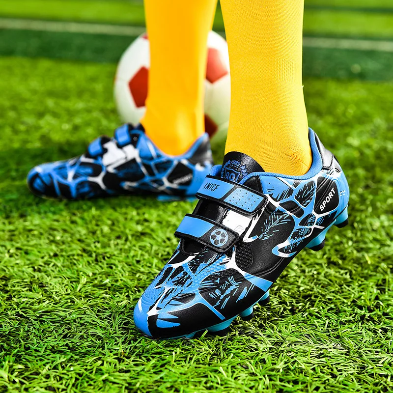 Fashion Outdoor Sneakers for Teens Blue Spike Football Shoes for Children Non-Slip Training Soccer Shoes Kids Boys Botas Futbo