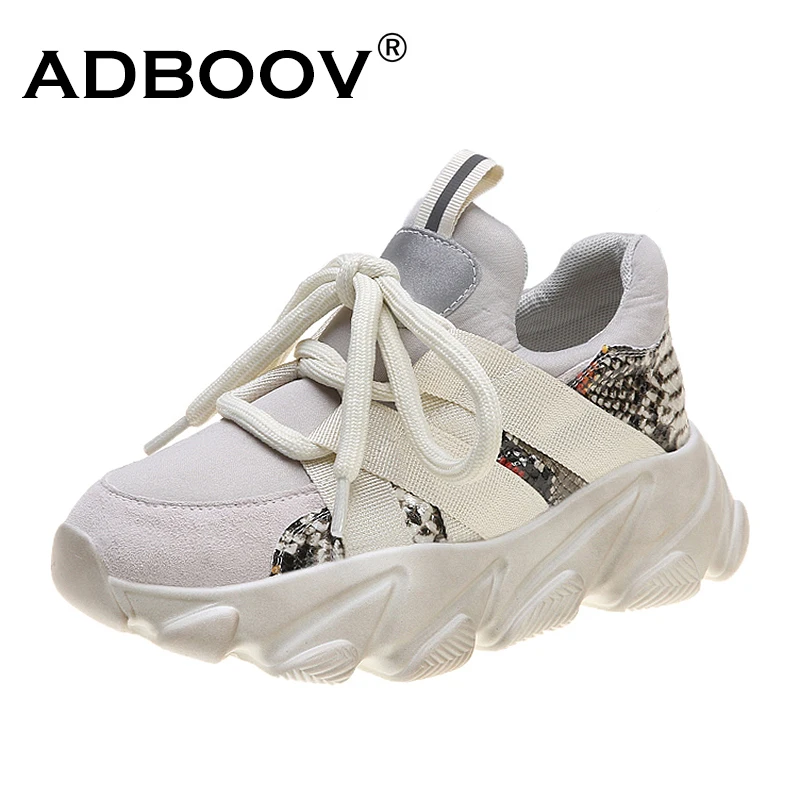 Женские кроссовки со змеиным принтом ADBOOV легкие повседневные на платформе -