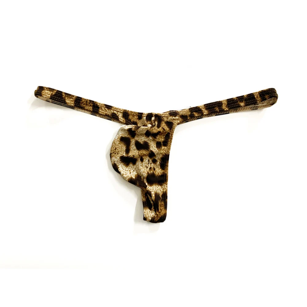 

Men Sexy Low Rise Briefs Thong G-String T-Back High Stretch Lingerie Underwear Leopard Underpants Mini Briefs Panties Bikini