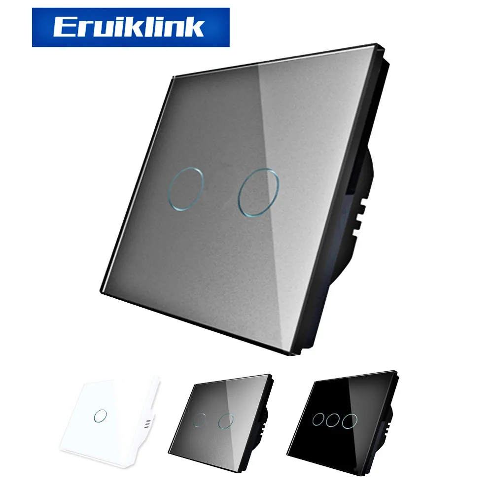 Eruiklink ЕС/Великобритания стандарт AC 110 V-250 V светильник, настенный выключатель, Хрустальная стеклянная панель, сенсорный настенный светильник