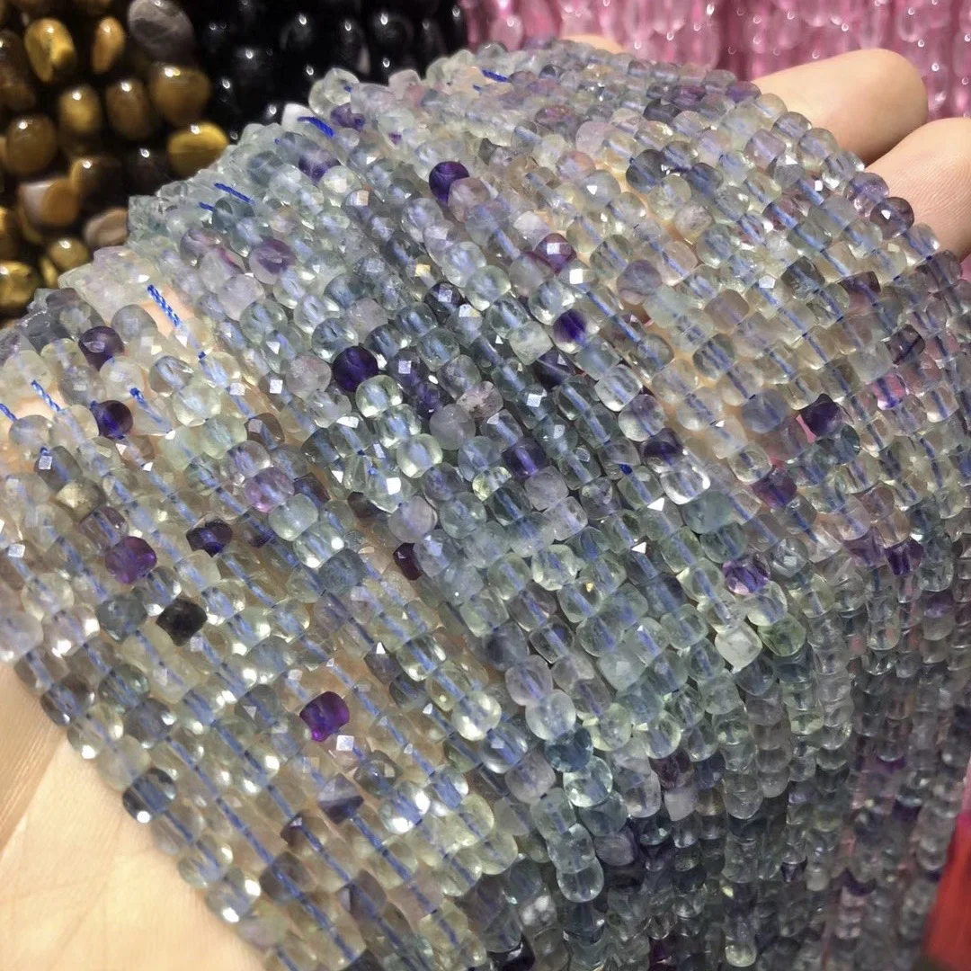 

Natural Stone Beaded Faceted Fluorite Square Shape Loose Beads For Jewelry Making DIY Necklace Bracelet Accessories 4x4mm