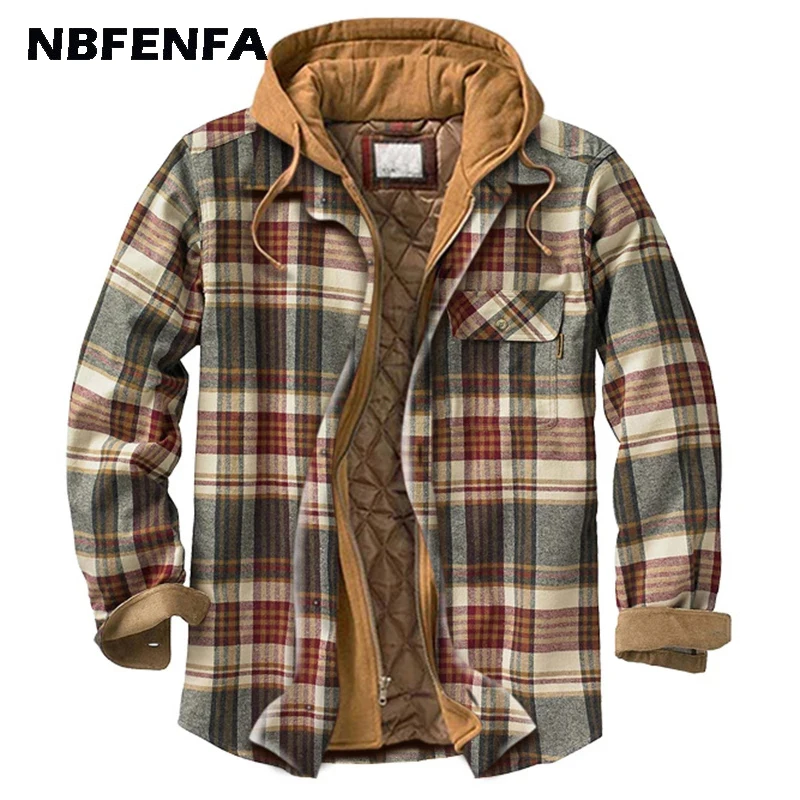 

Men Jacket Sport Coat Plaid Windbreaker Overcoat Mlae Hooded Outwear Men Clothing Spring Autumn Cold Jacket Fashion Warm LD496