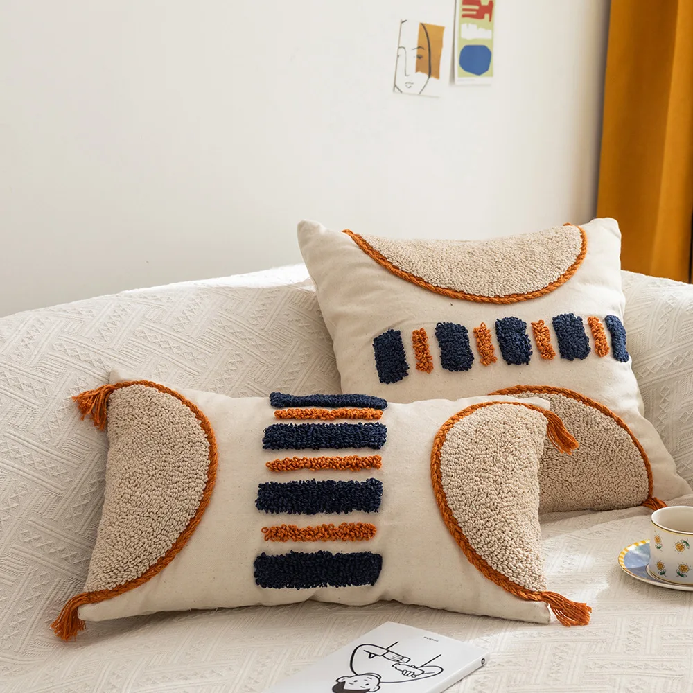 

Moroccan style tufted embroidered cushion cover geometric pillow cover backrest throw pillow case