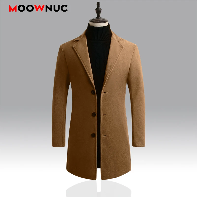 Мужское шерстяное пальто однотонная ветровка для зимы и осени модное деловое