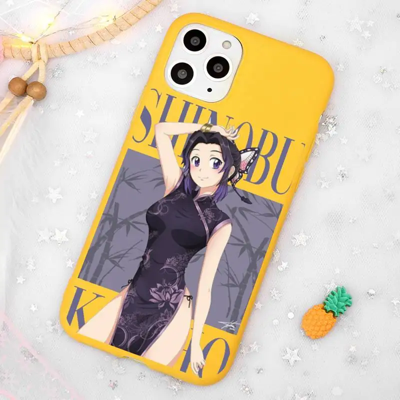 

Demon Slayer Anime Kimetsu No Yaiba Phone Case Candy Color Yellow for iPhone 11 12 pro XS MAX 8 7 6 6S Plus X 5S SE 2020 XR
