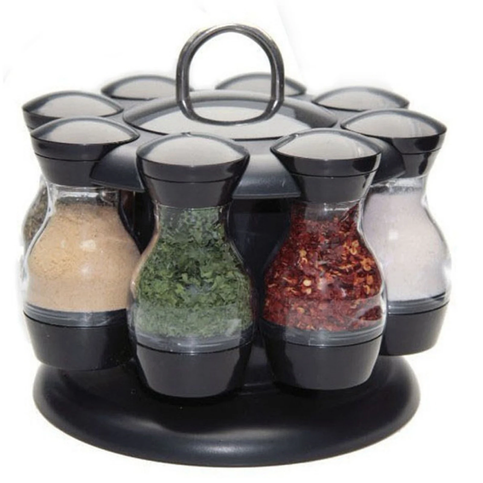 

Rotating Spice Rack with Bottles Table Top Herbs Condiment Jars Organizer Spice Herbs Organizer Case Bottles Kitchen Tools