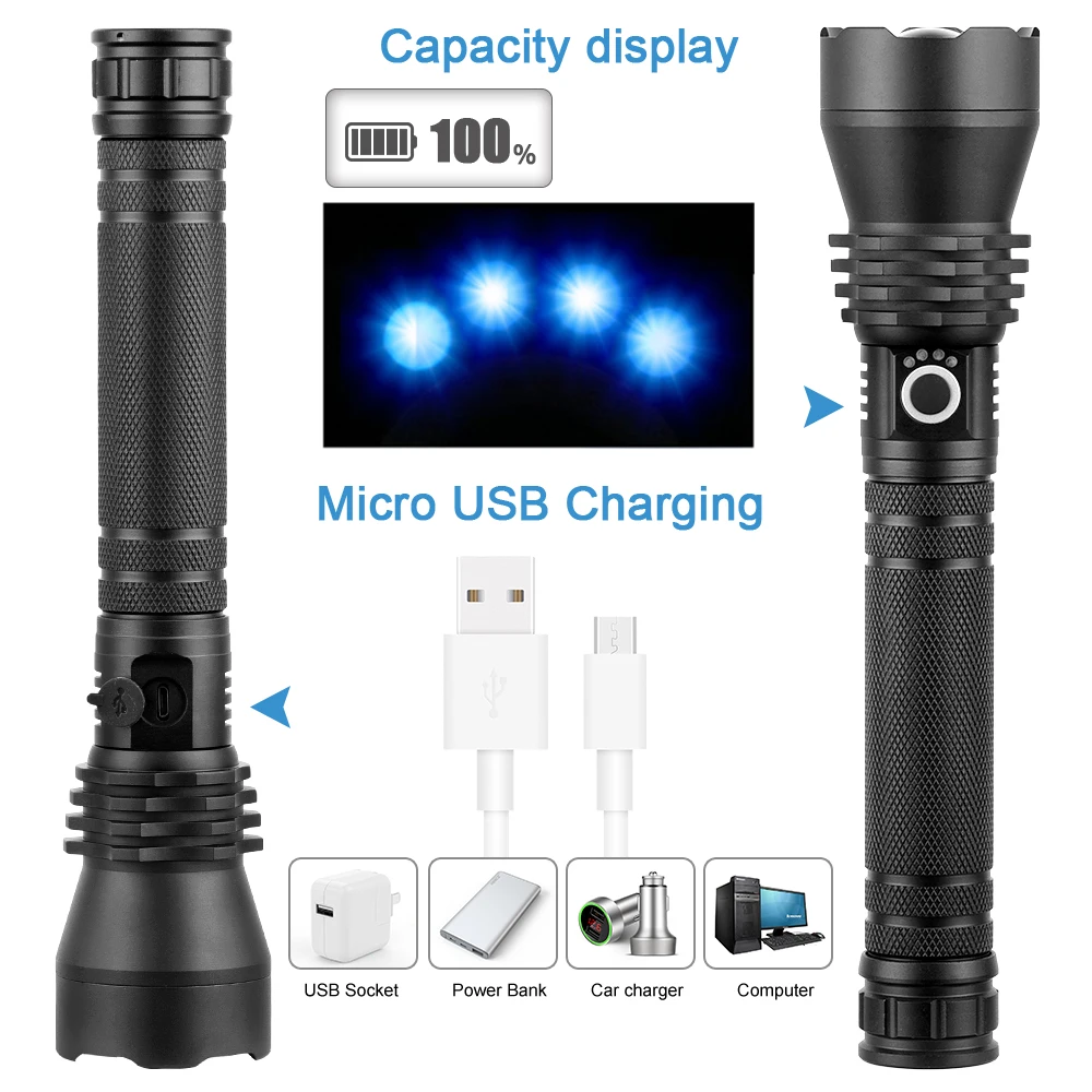 Сверхмощный мощный светодиодный фонарик XHP70.2 XHP50 с usb-зарядным зумом 18650 26650 батарея охотничья лампа фонари напоминание о мощности