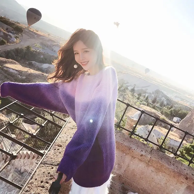 

Women Sweaters Autumn Winter Pullover Basic Section Long Sleeve Color Stitching Loose Knitted Sweater Casual Tops