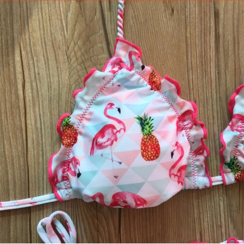 

New Flamingo Bikini Pineapple Swimwear Brazilian Bikini Sexy Women Printed Swimsuits Push Up Monokini Bandage Beachwear