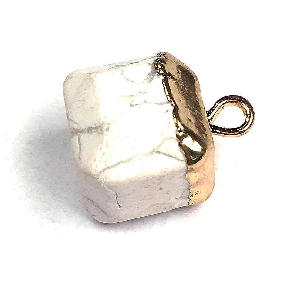 Gold Plated Natural Stone Square Pendant Amethyst Malachite Crystal Jewelry for Women Necklace Making image 3