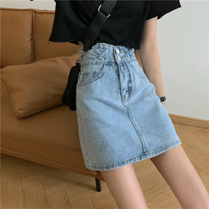 

Summer Korean ins design high waist denim skirt women's slim A-line skirt students' versatile hip skirt