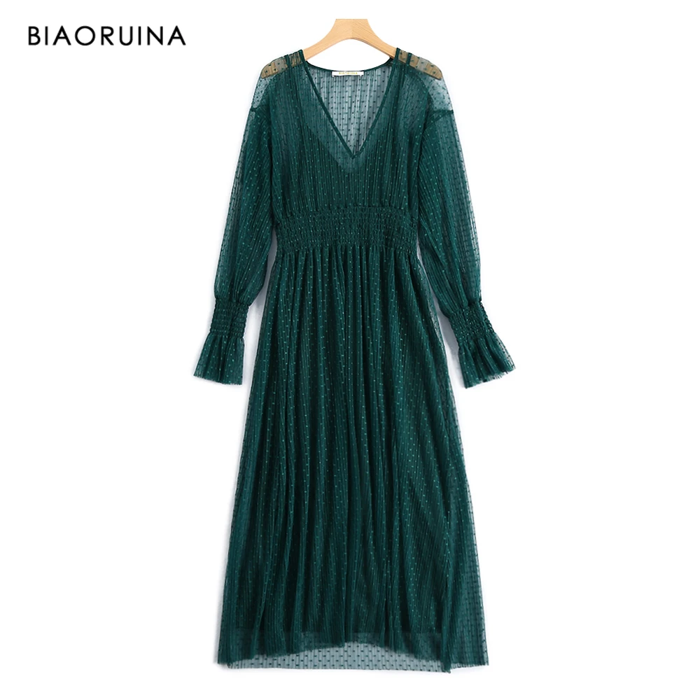 BIAORUINA женское сексуальное длинное платье с высокой талией и глубоким v образным