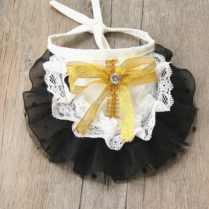 Регулируемый черный кружевной шейный платок для домашних животных шарф кошка