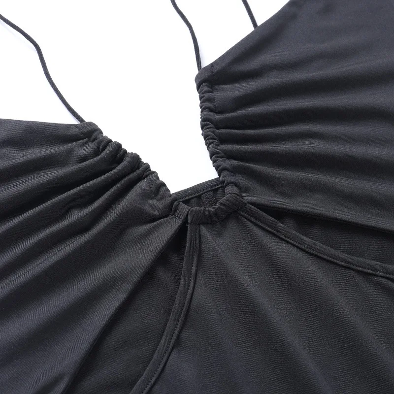

GothGotik Sexy V-Neck Dresses For Woman Gothic Style Hollow Out Spaghetti Strap Dress Backless Party Club Summer Black