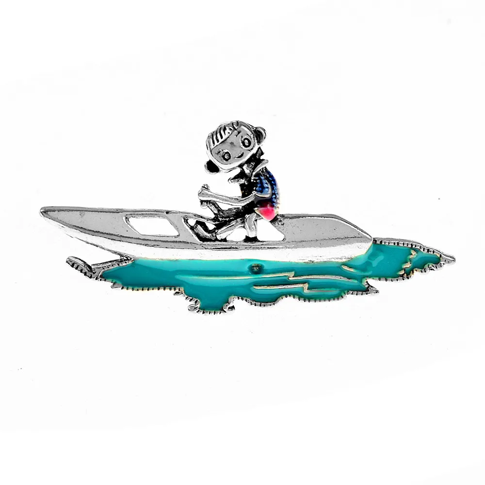 

CINDY XIANG Enamel Canoeing Boy Brooch Boat Pin Fashion Coat Jewelry For Men Creative Vintage Accessories High Quality