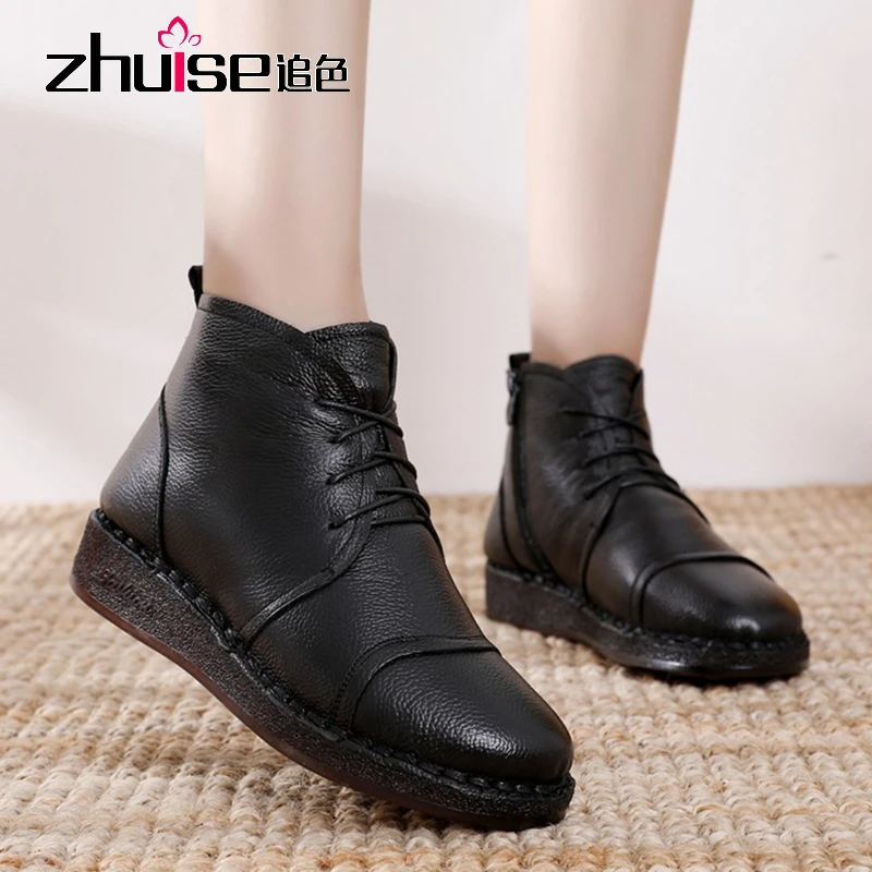 

Winter new thick and warm plush leather short boots mother cotton boots soft bottom soft surface high-top cotton shoes women