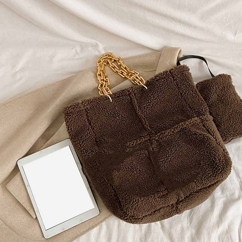 

Plush Chain Handbag,Winter Soft Warm Handbags for Women,High Capacity Travel Totes,Shoulder Bag