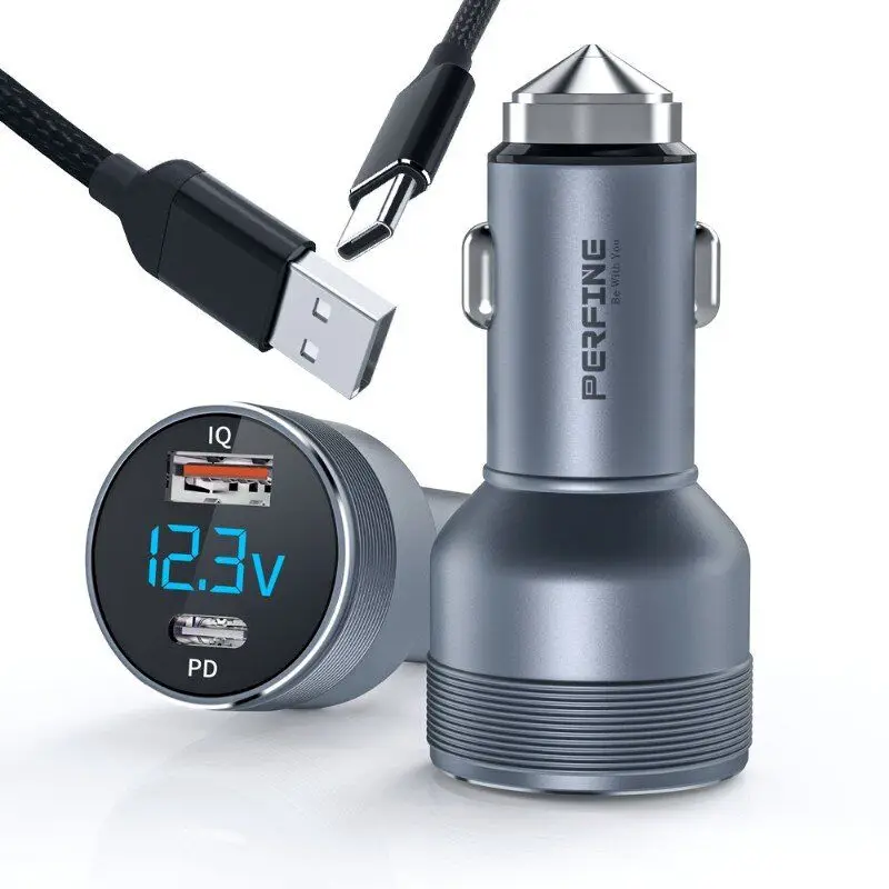 

PERFINE Car Charger 48W 2 Ports USB PD LED Digital Display Quick Charging for iPhone, Samsung, Huawei, Xiaomi, Tablet and L
