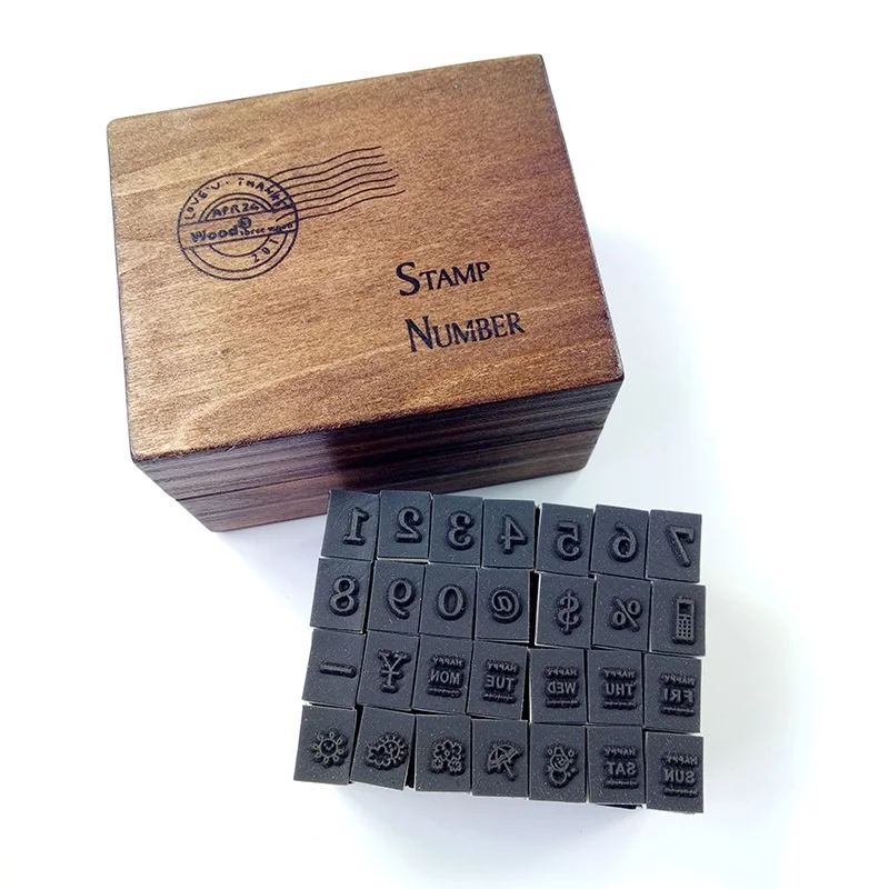 

4box Vintage Wood Rubber Stamp Symbol Gift Decoration Weekend Date Rainy Weather DIY Handmade Decorative Scrapbook Stamp