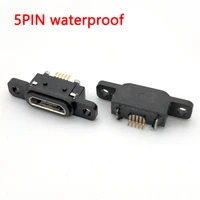 30pcs micro usb 5 pin charging jack socket dock port 5p ip67 waterproof female connector with screw hole