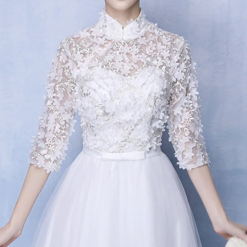 Винтажное Белое Женское платье Ципао длинное вечернее с воротником стойкой