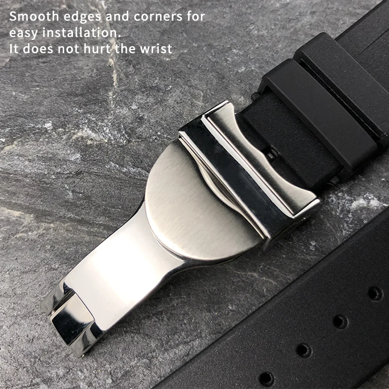 22mm 20mm Natural Rubber Silione watch band for Tudor Black Bay GMT 1958 Curved End Folding buckle Black Blue Red Wrist Strap