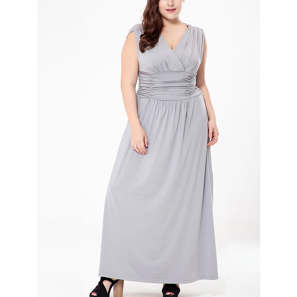 Женское вечернее платье макси с V образным вырезом без рукавов|plus size maxi|dress womenparty