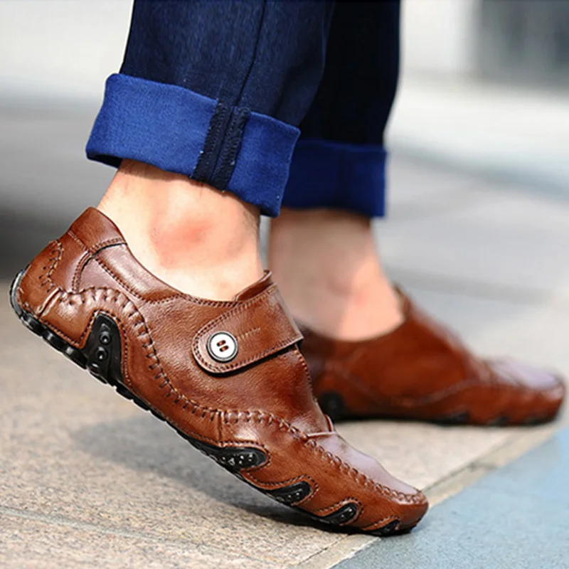 Лоферы мужские из натуральной кожи мягкая повседневная обувь для вождения бычья