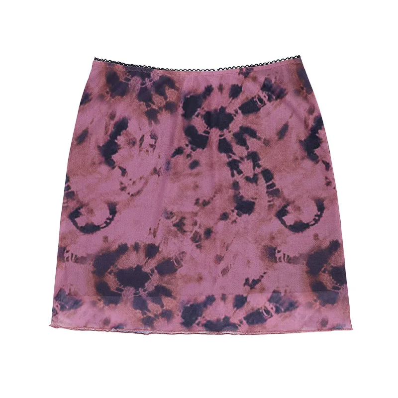 

Sexy Two-layers Mini Skirts Women Aesthetic Tie Dye Printed Mesh High Waist Vintage Harajuku Gothic Skirt Clubwear
