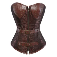 steampunk corset brown gothic leather corset corsages sexy corselet bustier strait jacket bodice waste trainer plus size tops