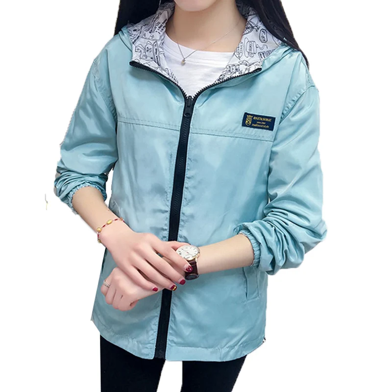 

2020 Spring Autumn Women Jacket Fashion Hooded Wear on Both Sides Thin Section Short Outwear Female Student Loose Trench Coat